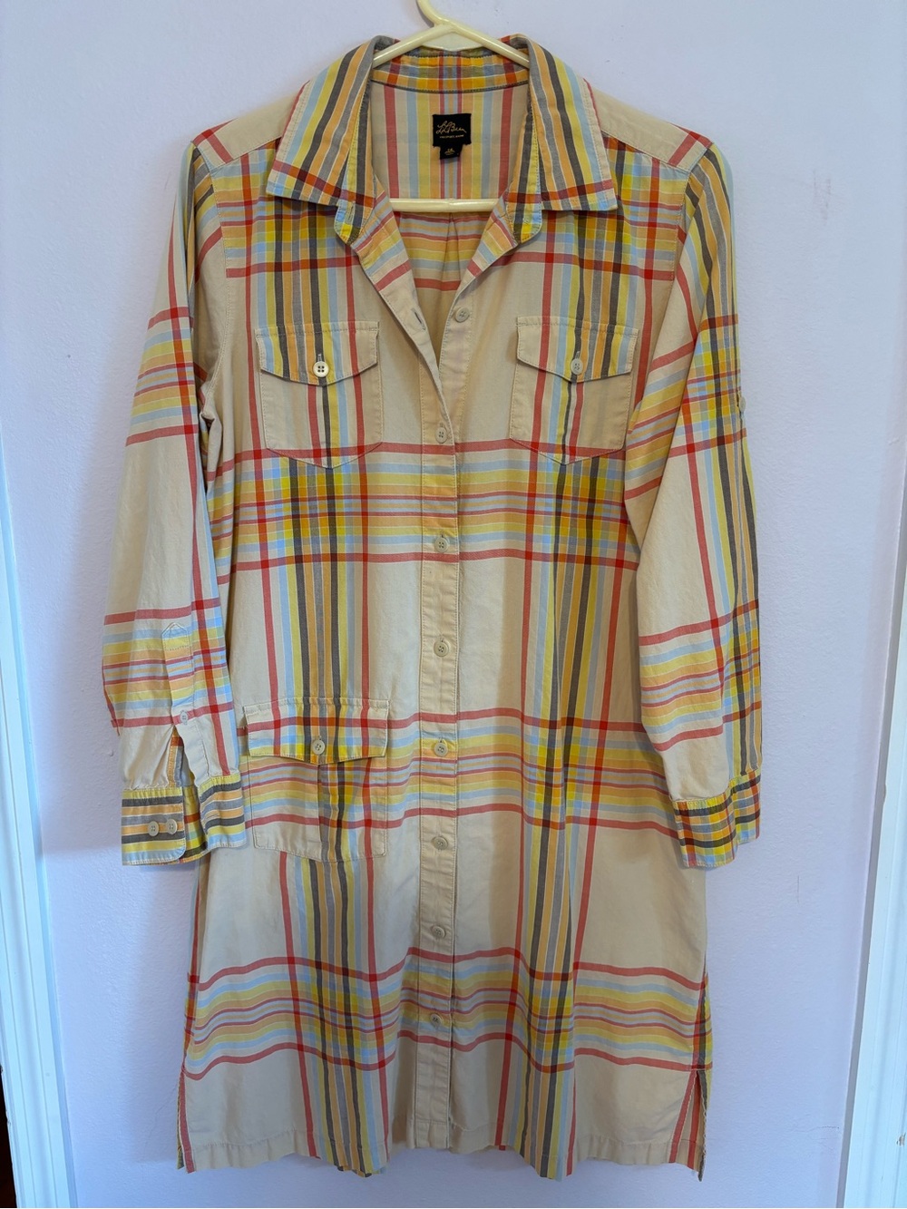 L.L. Bean 100% Cotton Butter Yellow Striped Shirt Dress - Excellent Condition